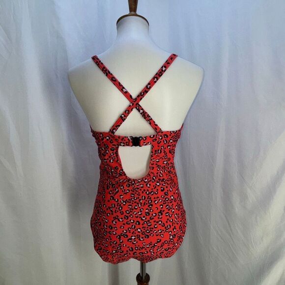 NWOT Figleaves one piece swimsuit 38DD red cheetah print belted - Picture 6 of 9